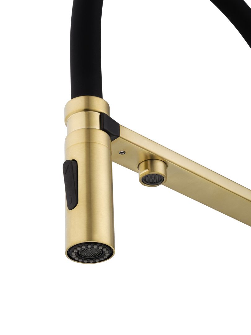 Приобрести смеситель для кухни с гибким изливом и подключением фильтра wonzon & woghand, брашированное золото (ww-88458009-bg)