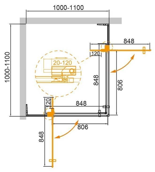 Приобрести cezares душевое ограждение slider 100х110см slider-a-2-100/110-br-nero