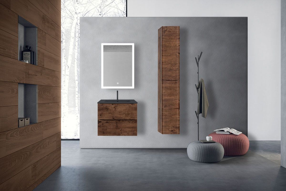 Приобрести vincea тумба подвесная mia 60 см, темное дерево с черный матовой раковиной vmc-2mc600rw;vbs-13960mb