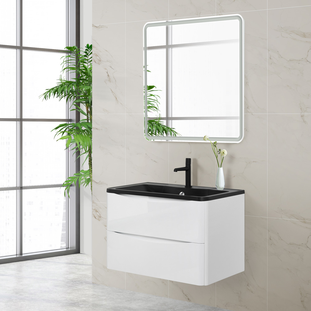 Приобрести belbagno тумба с раковиной acqua 80 см, подвесная bianco lucido, чёрная раковина