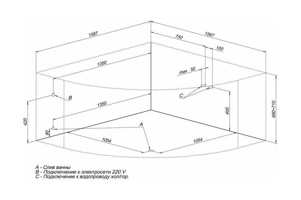 Приобрести aquanet акриловая ванна santiago 160x160 см, белая