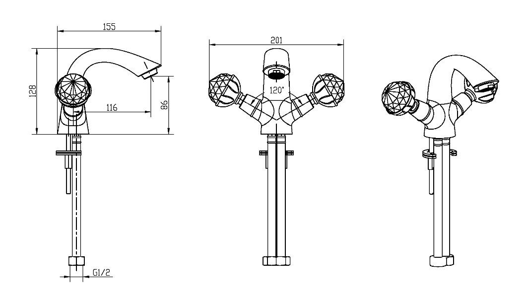 Приобрести boheme смеситель для раковины brillante, хром 351