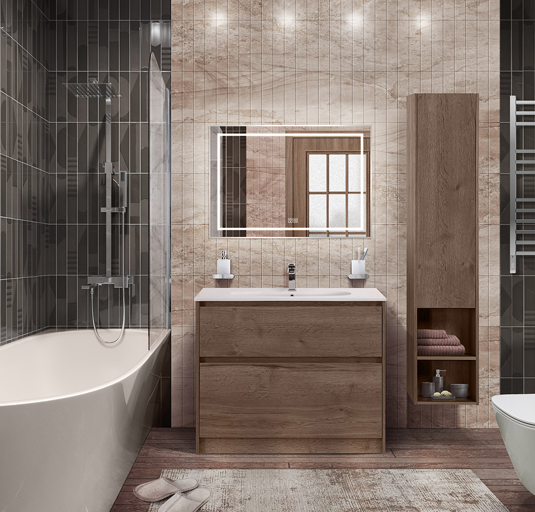 Приобрести belbagno тумба с раковиной kraft 100 см, напольнаяная rovere tabacco, раковина lov-1000-lvb белая