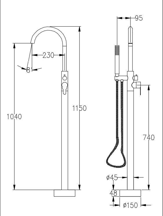 Приобрести savol смеситель для ванны напольный 1150мм, нержавеющая сталь sus8802