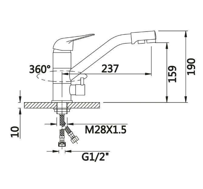 Приобрести смеситель для кухни vieir kitchen 190 мм, с подключением к фильтру, сатин v15001g