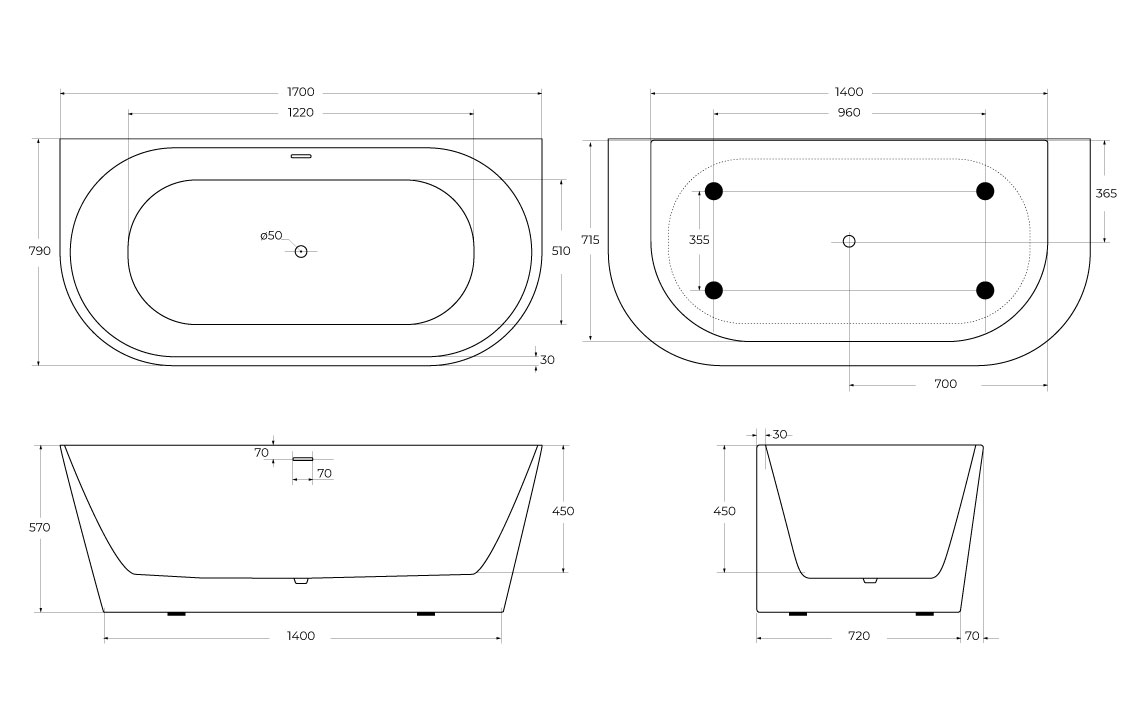 Приобрести belbagno акриловая ванна 170х80 см, пристенная, белая bb710-1700-800