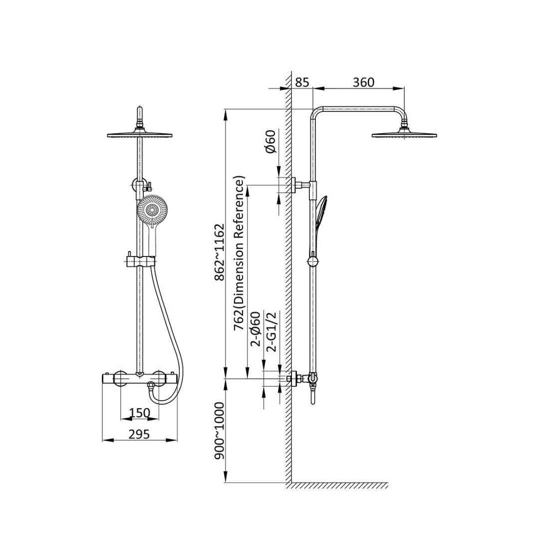 Приобрести vincea душевая стойка esse, термостат, черный матовый vsfs-1e0tmb