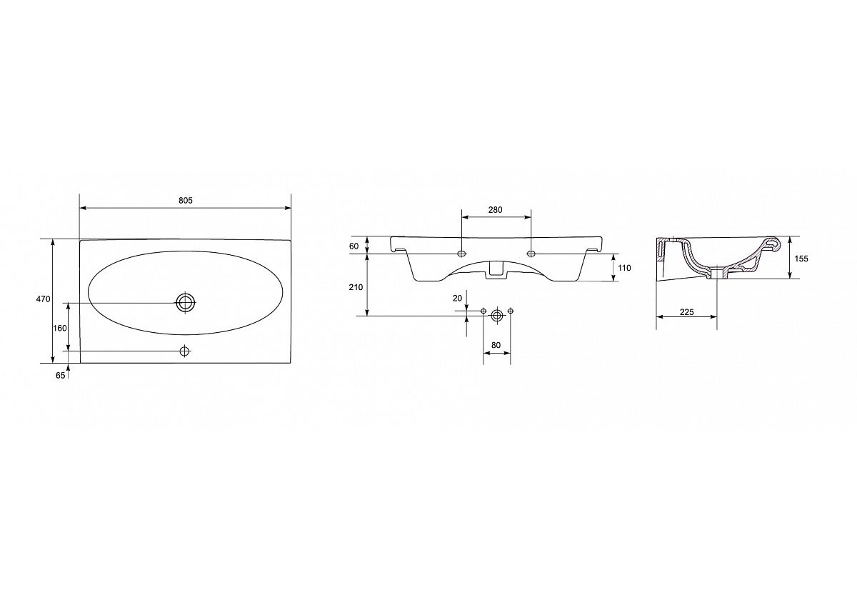 Приобрести тумба подвесная с раковиной cersanit melar 80 см, 2 ящика, белый
