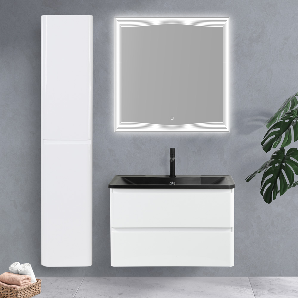 Приобрести belbagno тумба с раковиной albano 80 см, подвесная bianco lucido, чёрная раковина