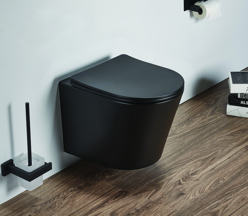 Приобрести azario унитаз подвесной teramo, безободковый с тонкой крышкой микролифт, черный матовый az-053e-r-mb 