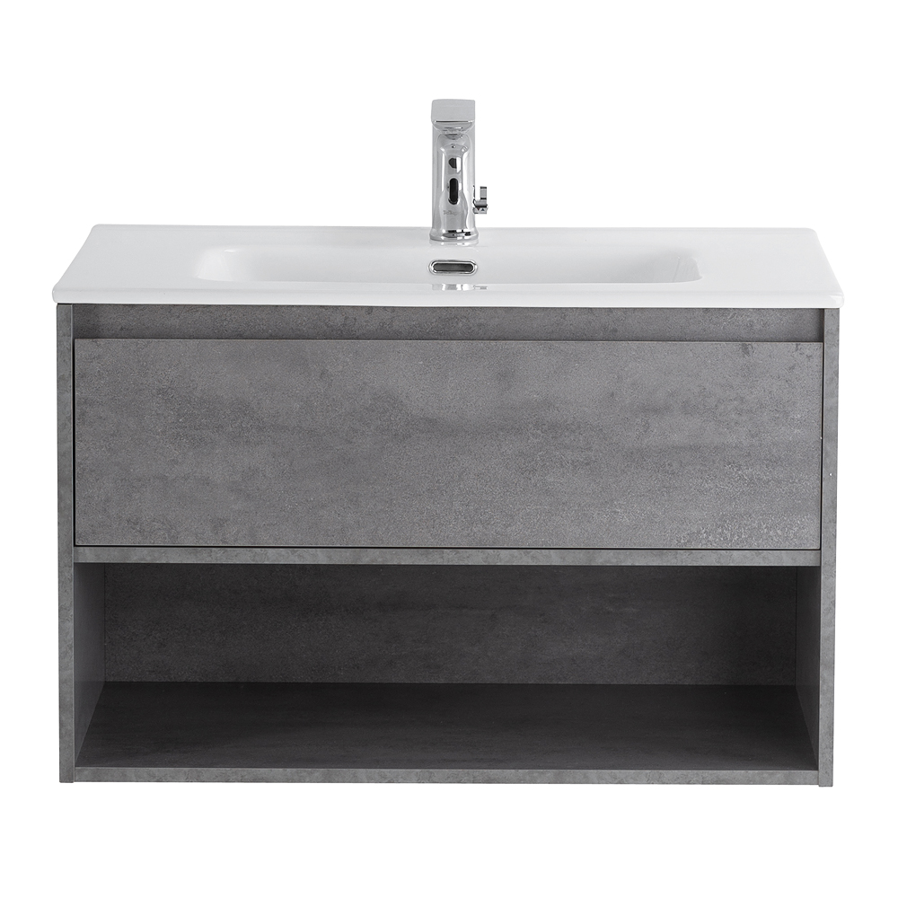 Приобрести belbagno тумба c раковиной kraft 80 см, с одним ящиком и полкой, подвесная cemento grigio, белая раковина