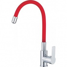 HAIBA Смеситель для кухни 396 мм, гибкий излив, красный\хром HB-70112-6