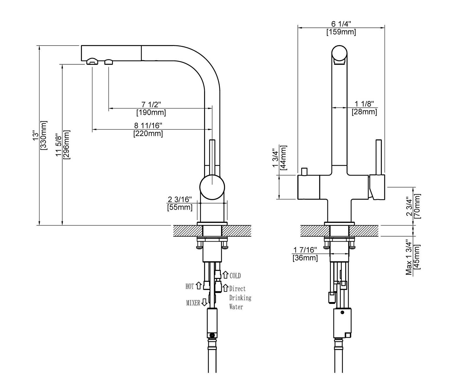 Приобрести смеситель для кухни с подключением фильтра и выдвижной лейкой timo saona 2356/18fl черное золото