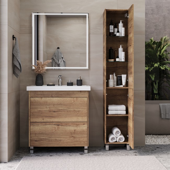 Приобрести briz пенал напольный ricci tobacco 35 см, дуб веллингтон, правый, п-35