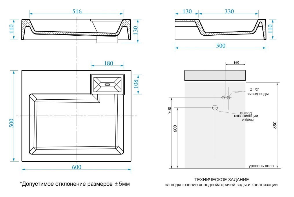 Приобрести раковина над стиральной машиной azario etna 60х50 см с сифоном