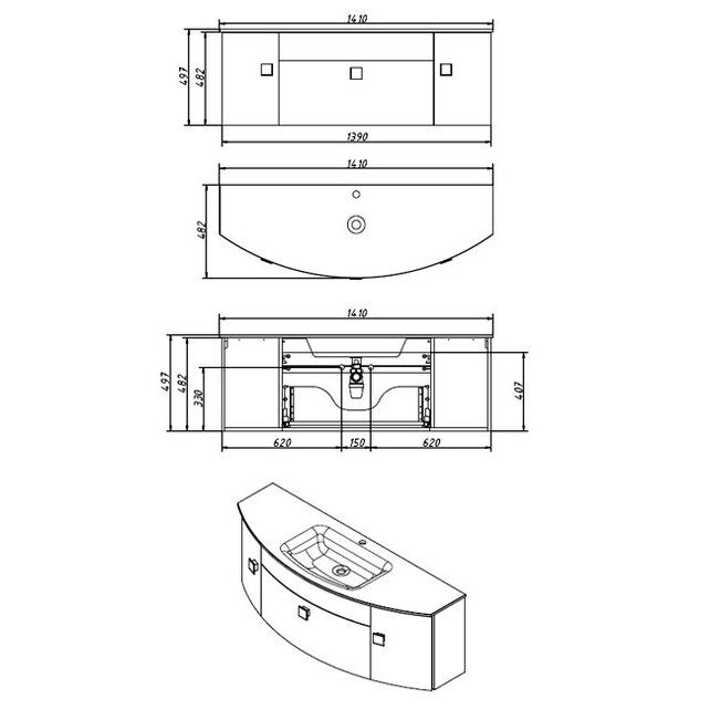 Приобрести caprigo тумба с раковиной legato 140 см, море