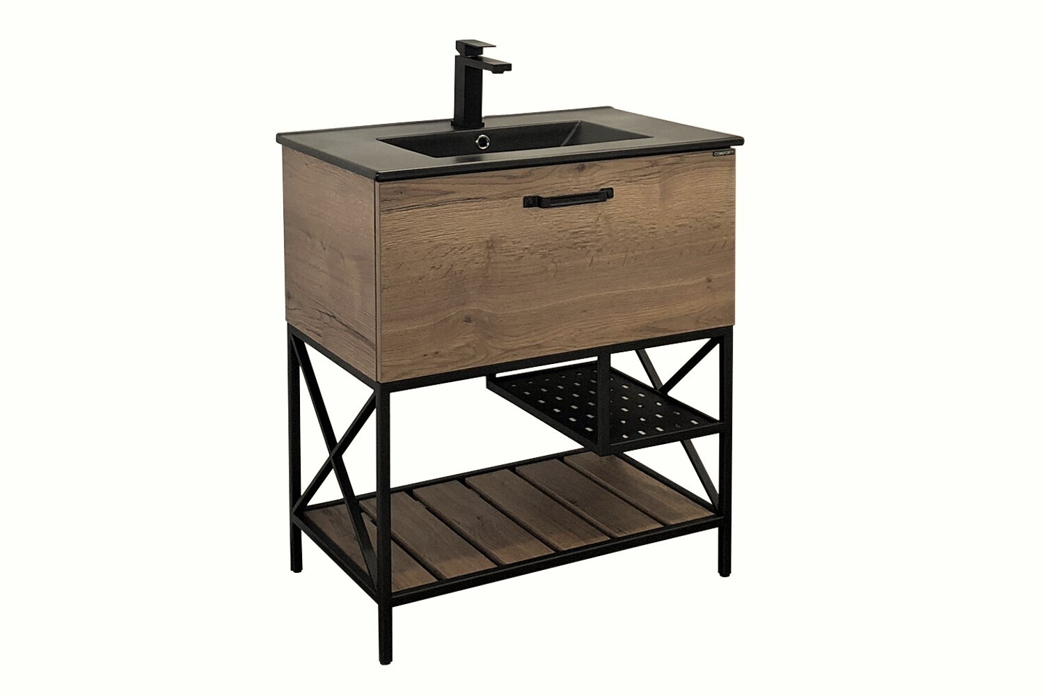 Приобрести сomforty тумба с раковиной "бредфорд-75" дуб темный, черная раковина