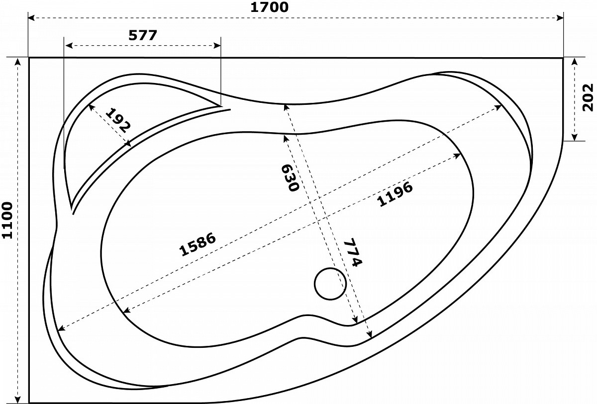 Приобрести ванна акриловая azario микона 170х110 левая, ассиметричная мив0003