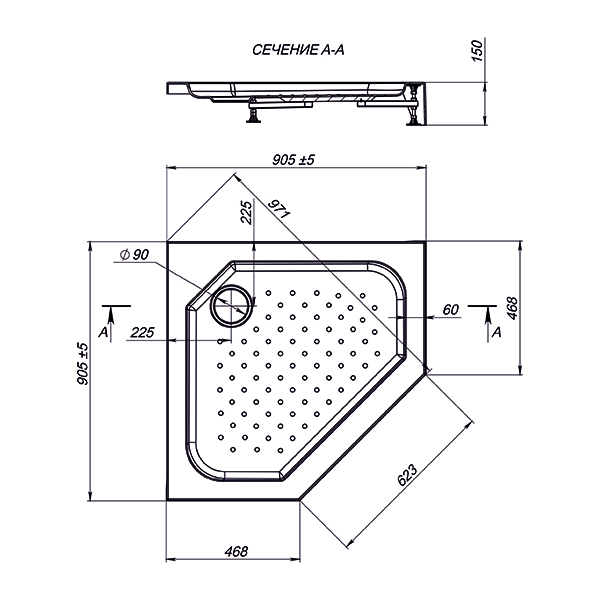 Приобрести mirsant душевой поддон nova penta 90х90 см,белый ут000065547