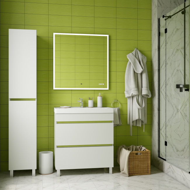 Приобрести briz зеркало elen 80х80 см, с подсветкой, подогревом,часы, температура, сенсорное включение , белое, пдз42-80