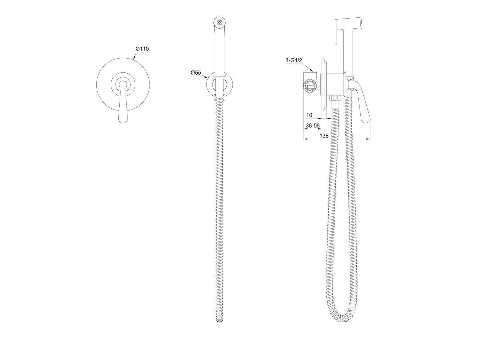 Приобрести смеситель с гигиеническим душем встраиваемый wonzon & woghand steam, черный матовый (ww- 88849008-mb)