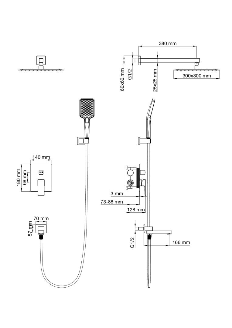 Приобрести душевая система встраиваемая wonzon & woghand cube 2.0, черный матовый (ww-88087068-mb)