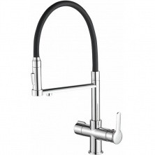 HAIBA Смеситель для кухни 516 мм, гибкий излив, черный\хром HB-76854