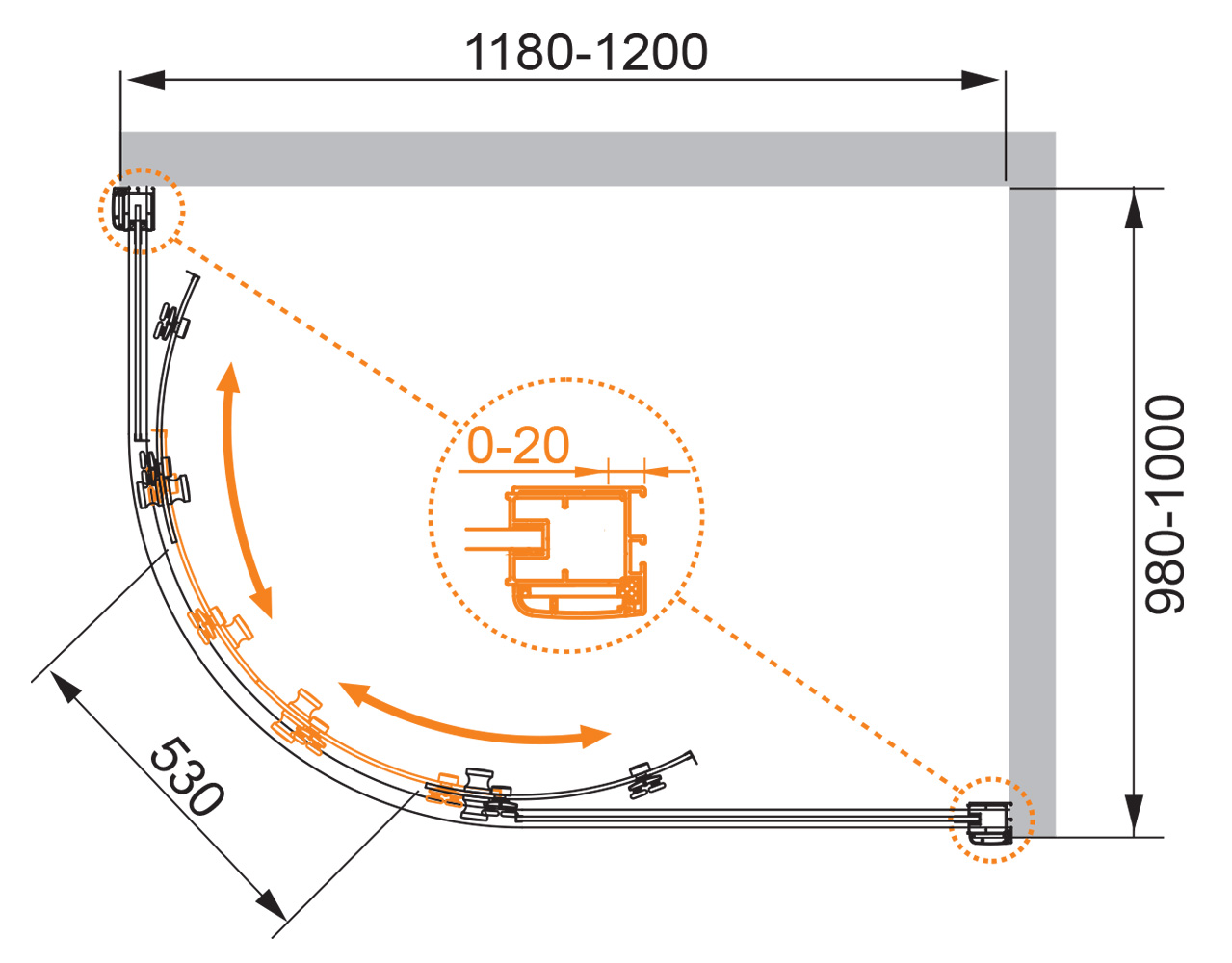 Приобрести cezares душевое ограждение anima 120х100 см, хром anima-w-rh-2-120/100-p-cr-r