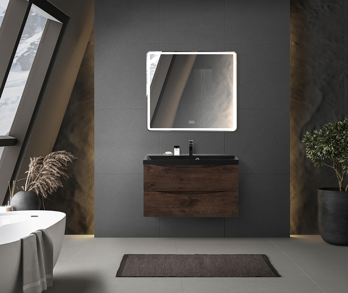 Приобрести belbagno тумба с раковиной marino 80 см, подвесная rovere moro, чёрная раковина