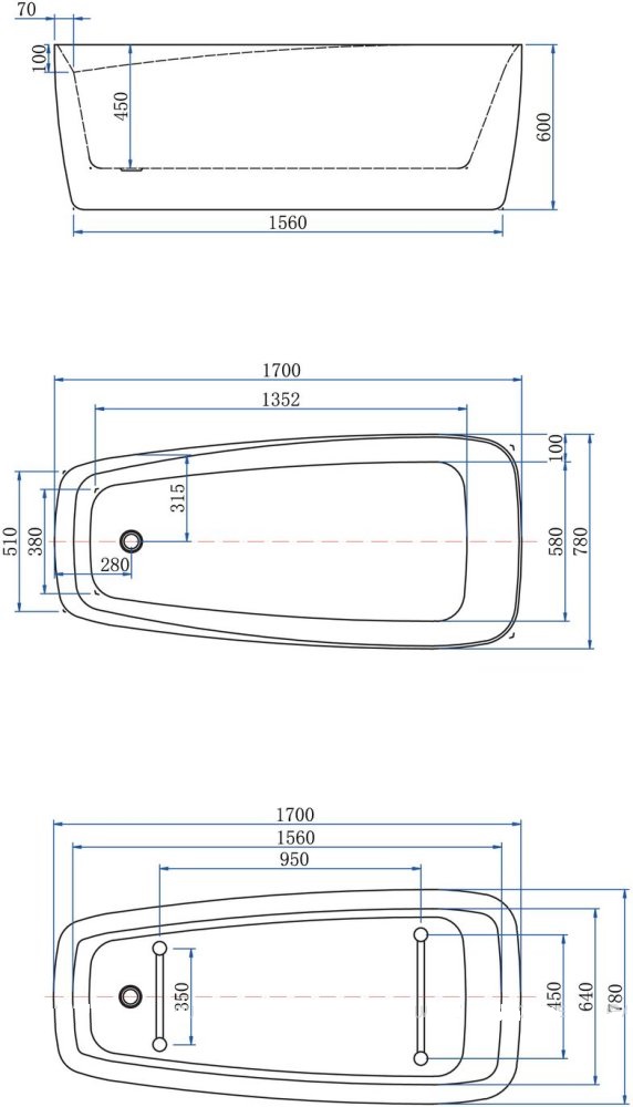 Приобрести aquanet акриловая ванна family trend 170x78 см, черная 90778 matt finish