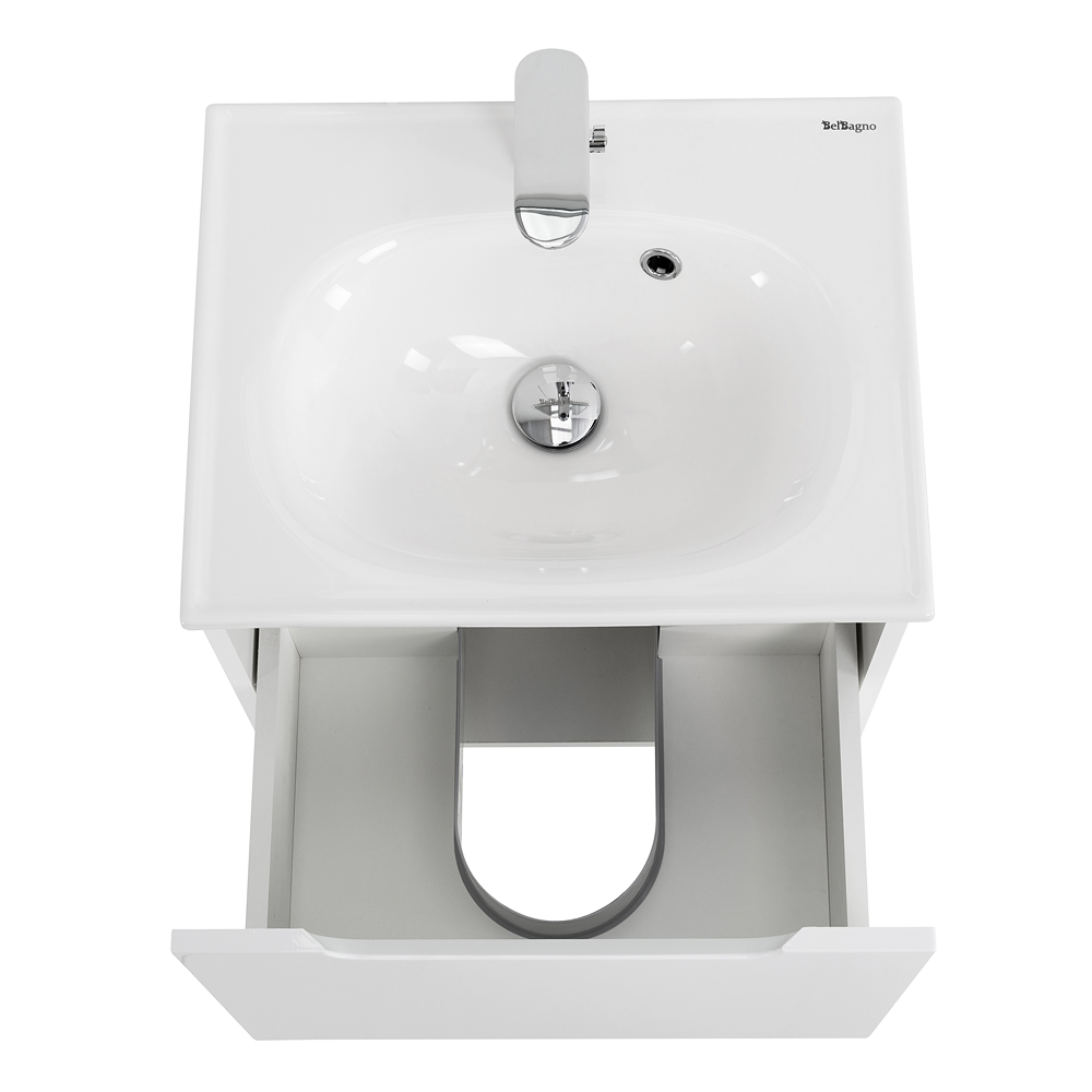 Приобрести belbagno тумба с раковиной etna 50 см, подвесная с ящиком bianco lucido, белая раковина
