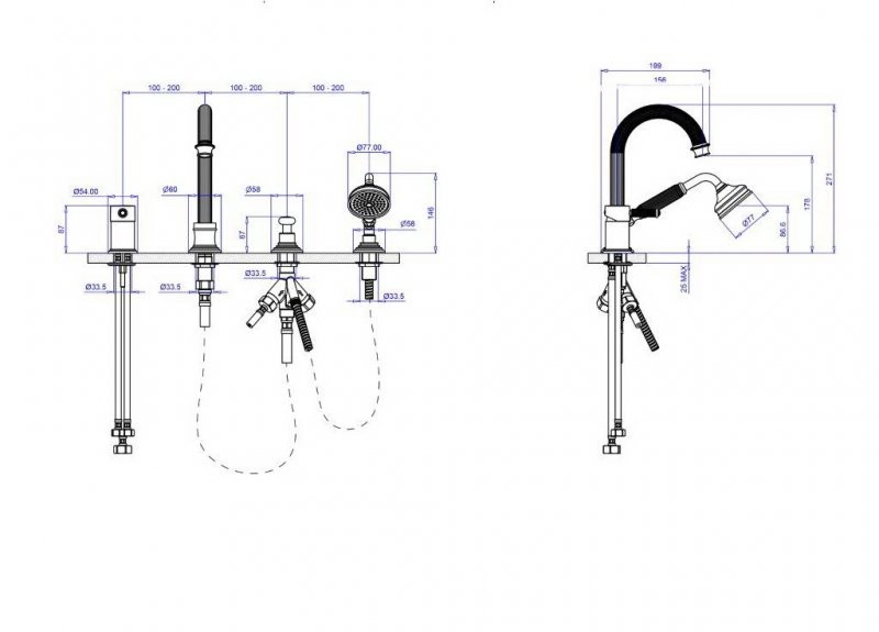 Приобрести cezares смеситель на борт ванны olimp, 4 отверстия, хром olimp-bvdm-01-l