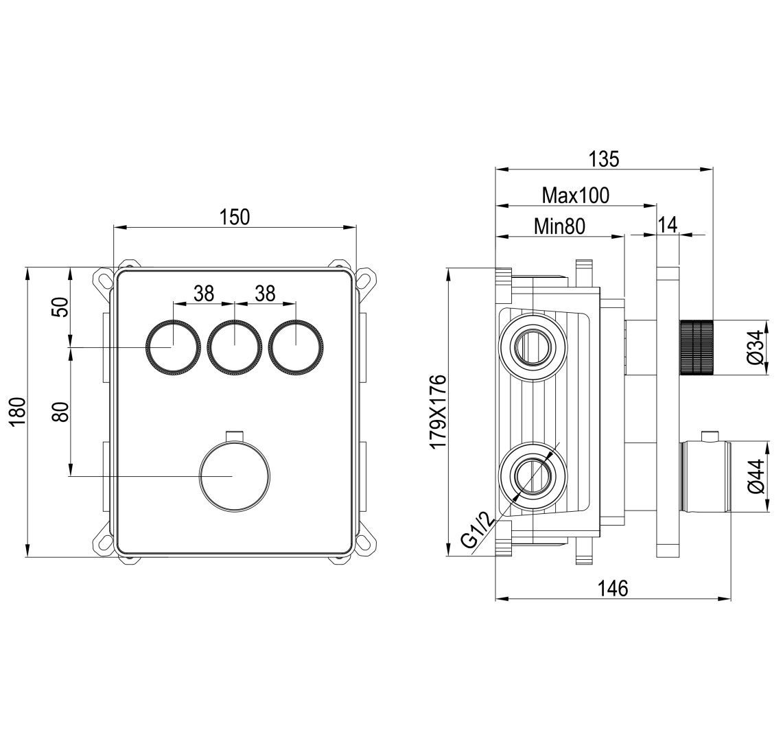 Приобрести термостатическая панель смесителя встраиваемая на 3 потребителя wonzon & woghand, брашированное розовое золото (ww-inf323a-brg)