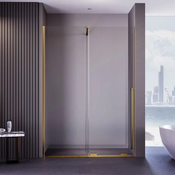 Приобрести veconi душевая дверь premium trento 110x200 см, брашированное золото, прозрачное ptdw-50g-110-01-c4