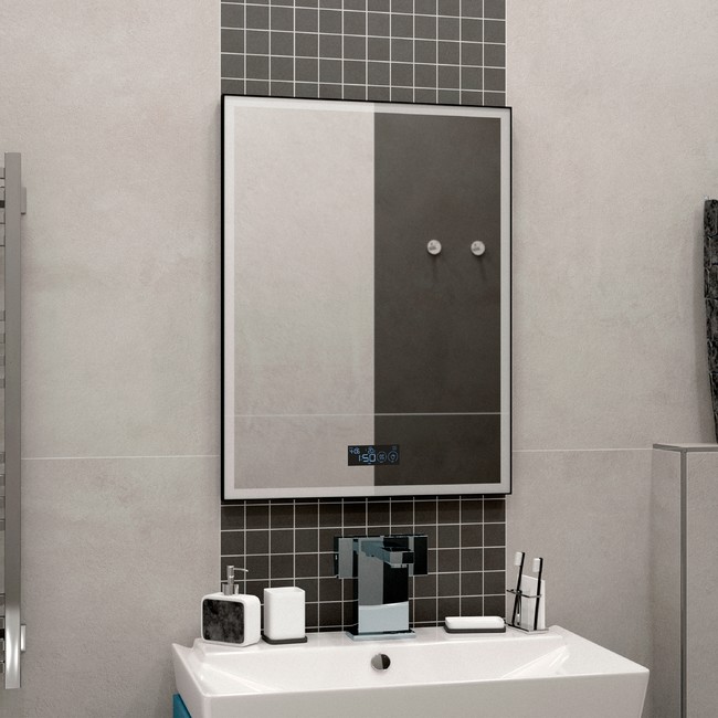 Приобрести briz зеркало bern 80х80 см, с подсветкой, подогревом,часы, температура, сенсорное включение , черное, пдз 47-60