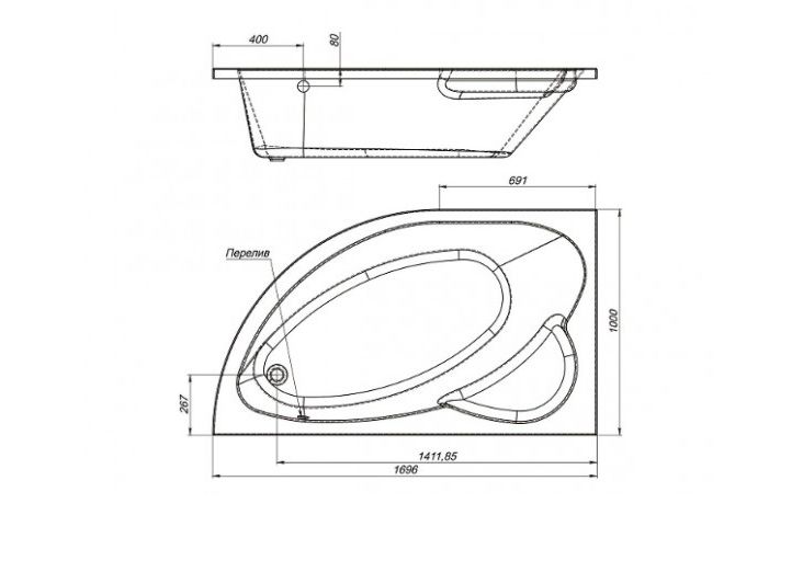 Приобрести mirsant акриловая ванна фанагория premium 170x100 см l