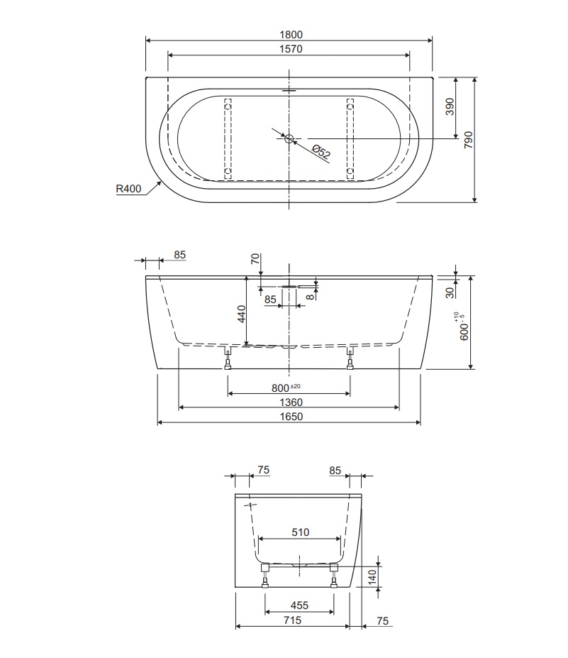 Приобрести cezares акриловая ванна slim wall 180х80 см, белая slim wall-180-80-60-w37-set