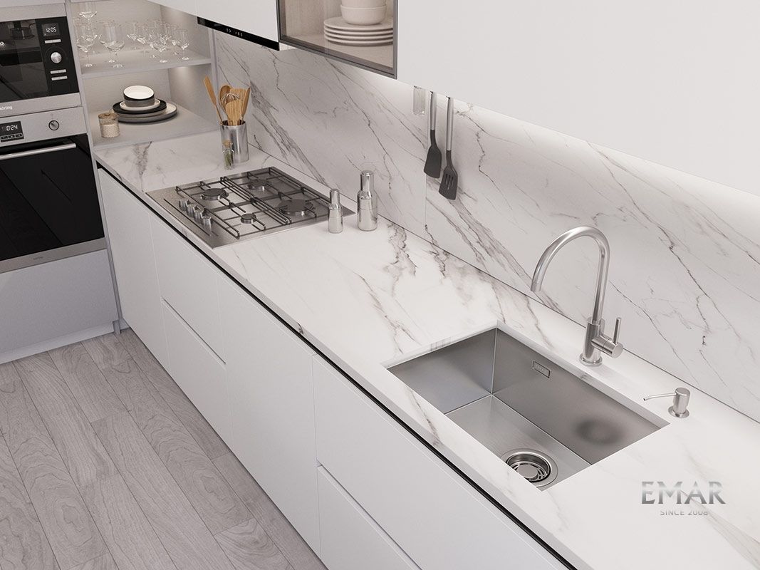 Приобрести emar кухонная мойка 59х42 см, сатин emb-132 pvd nano satine
