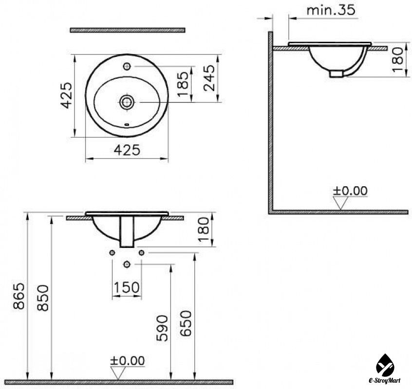 Приобрести раковина врезная на столешницу vitra s20 43 см 5466b003-0001