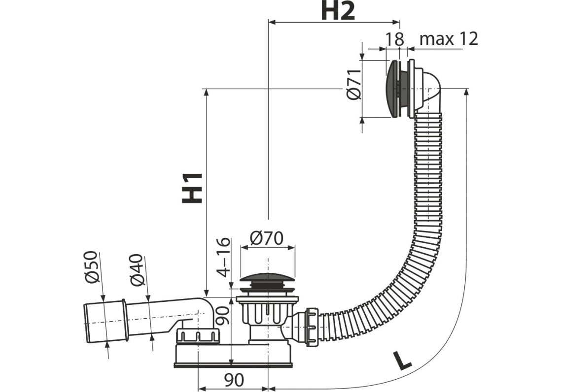 Приобрести сифон для ванны alcaplast a507black, металл