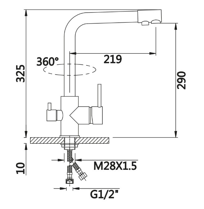 Приобрести смеситель для кухни vieir kitchen 325 мм, с подключением к фильтру, белый v15002f1