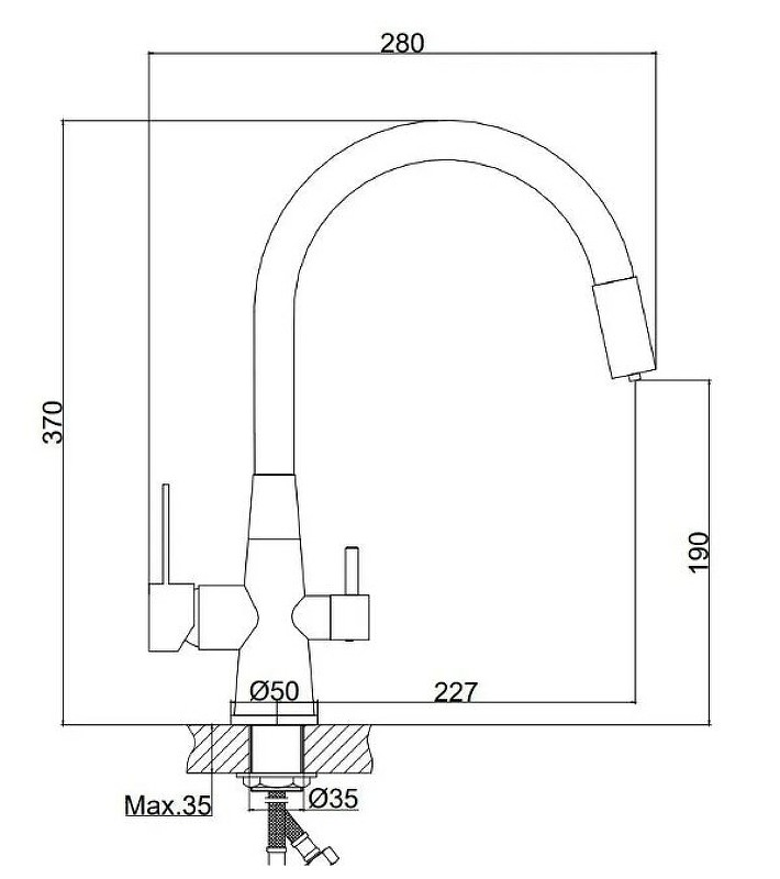 Приобрести haiba смеситель для кухни 370мм, гибкий излив, серый\хром hb-76858-3