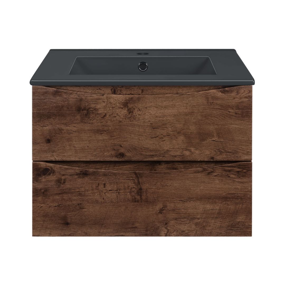 Приобрести vincea тумба подвесная mia 60 см, темное дерево с черный матовой раковиной vmc-2mc600rw;vbs-13960mb