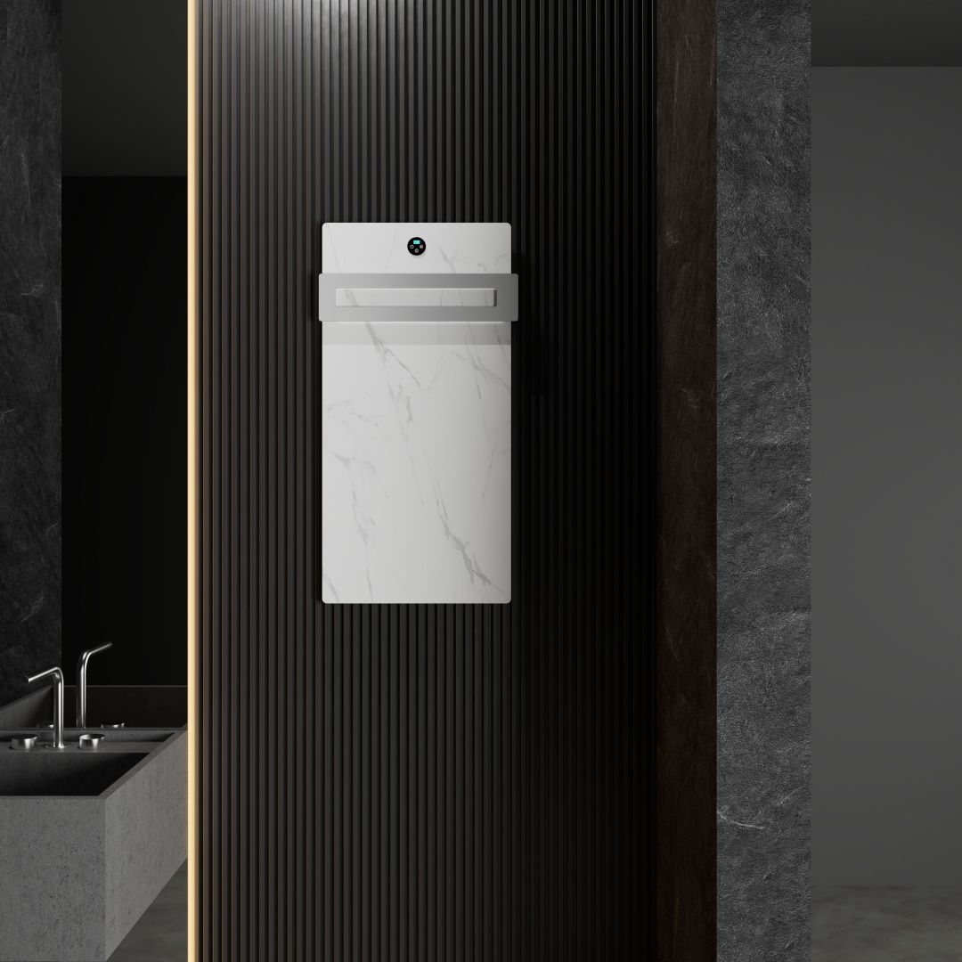 Приобрести полотенцесушитель электрический с каменной плитой белый мрамор wonzon & woghand stuttgart, брашированный никель (ww-a501-br)