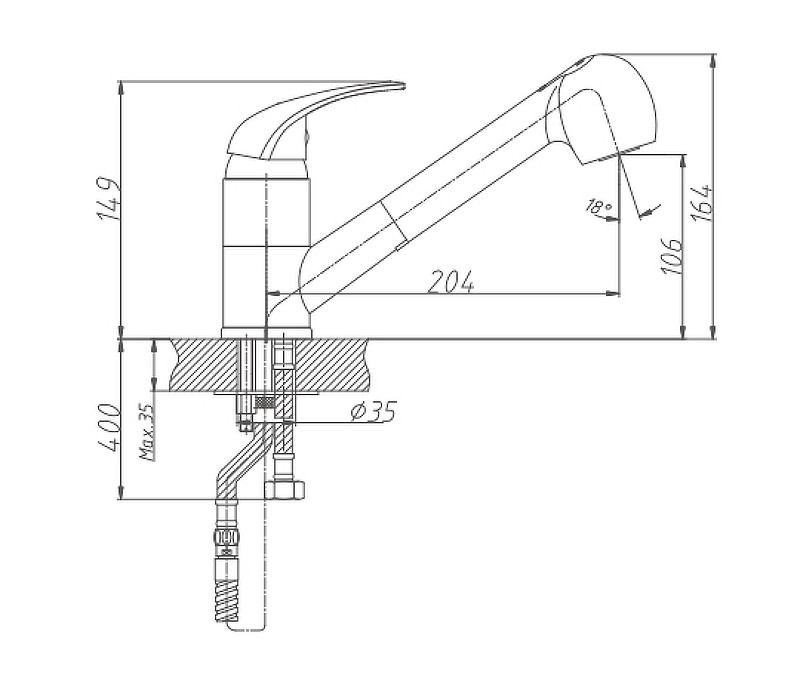 Приобрести haiba смеситель для кухни 239 мм с выдвижным изливом, хром hb-6003