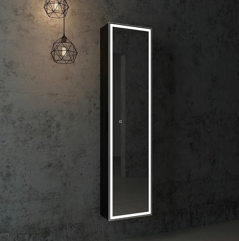 Приобрести continent пенал подвесной с подсветкой mirror box black 160 см, сенсорный включатель, черный