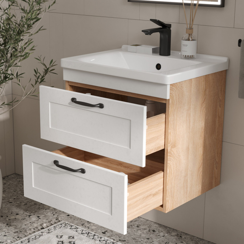 Приобрести equil тумба подвесная с раковиной lago 70 см, белая\светлое дерево tplago70.2y-04