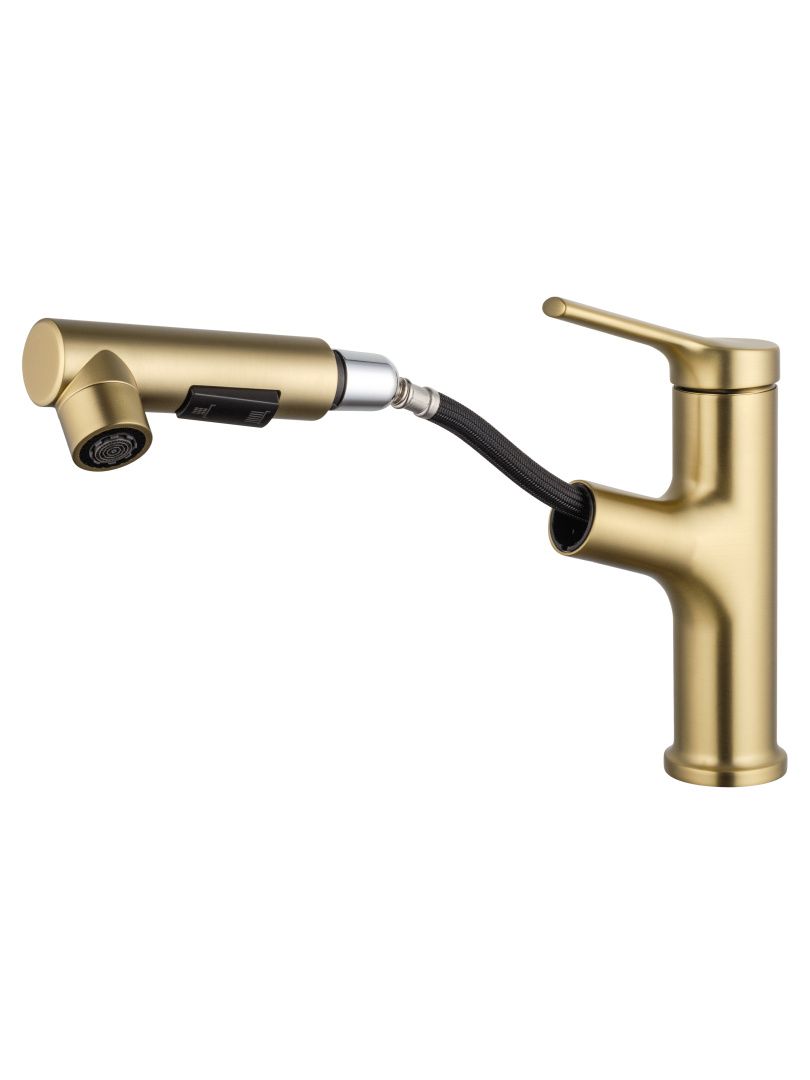 Приобрести смеситель для раковины с выдвижным изливом wonzon & woghand, брашированное золото (ww-a40862-bg)