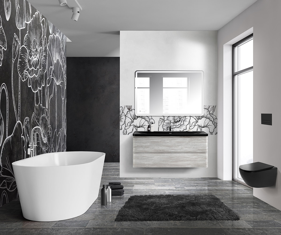 Приобрести belbagno тумба с раковиной albano 120 см, подвесная rovere vintage bianco, чёрная раковина