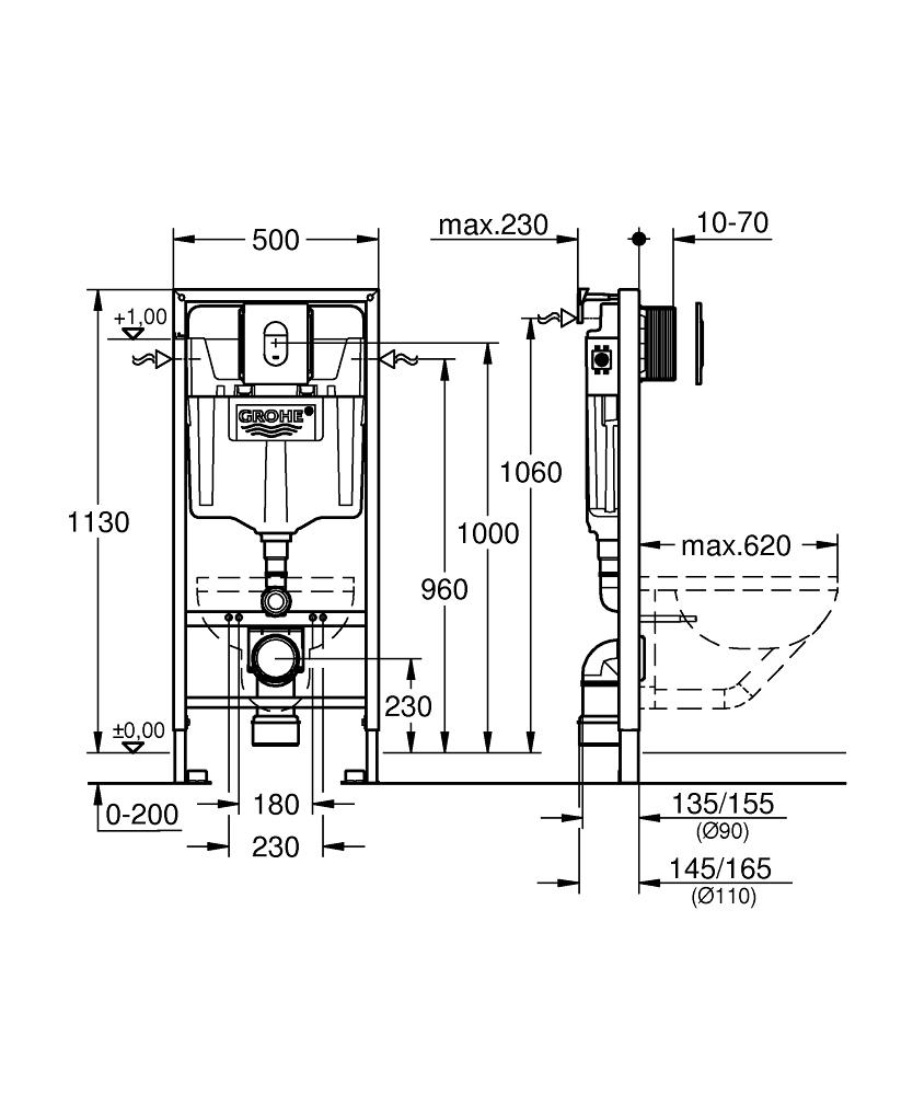 Приобрести grohe инсталляция для унитаза rapid sl с клавишей смыва arena cosmopolitan, 3 режима, хром 38929000